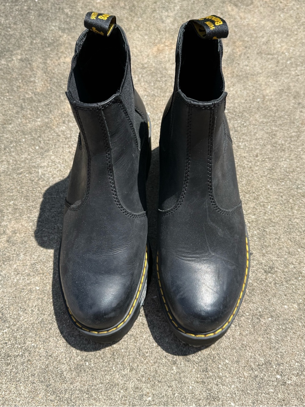 Dr. Martens Black Slip-On Chelsea Boots with Yellow Stitching Women’s Size 7